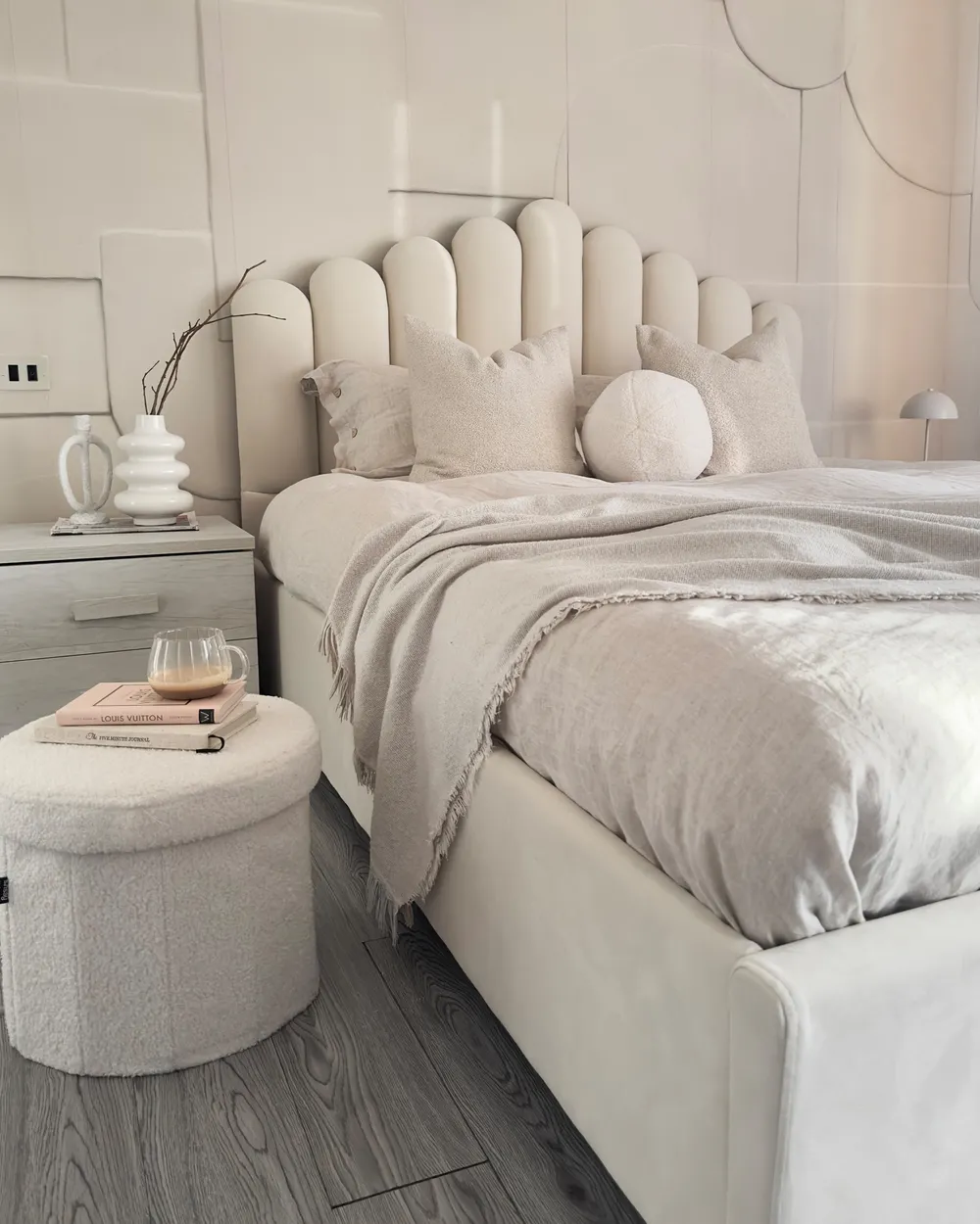Bett mit Stauraum VINCENNES Samtstoff Cremeweiß 160 x 200 cm_895705