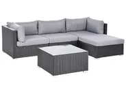Garden Corner Sofa with Table 4 Seater SANO PE Rattan Black Left Hand_975966