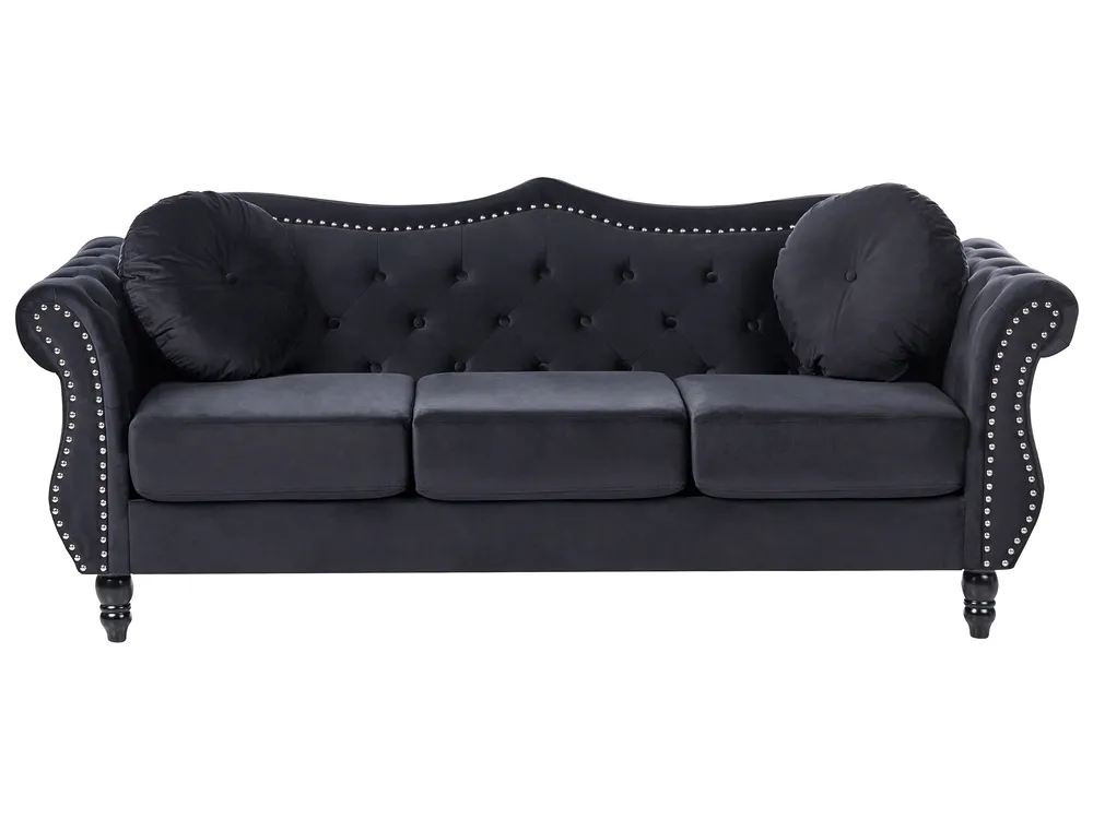 Sofa dla 3 osób SKIEN Welur Czarny