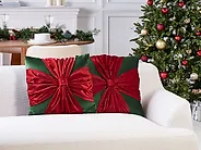 Lot de 2 coussins décoratifs MARSHMALLOW 45 x 45 cm Velours Rouge Vert Motif de Noël_1183602