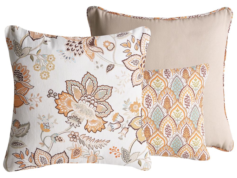 Set of 3 Decorative Cushions HOPEA 30 x 50 cm 45 x 45 cm Cotton Multicolour Floral Pattern