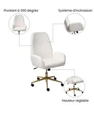 Chaise de bureau CLARE Bouclé Blanc_1074685