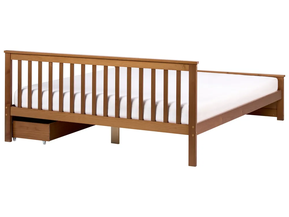 Bed with 2 Drawers OLENDON Pine Wood Brown 180 x 200 cm (EU Super King)_1068618