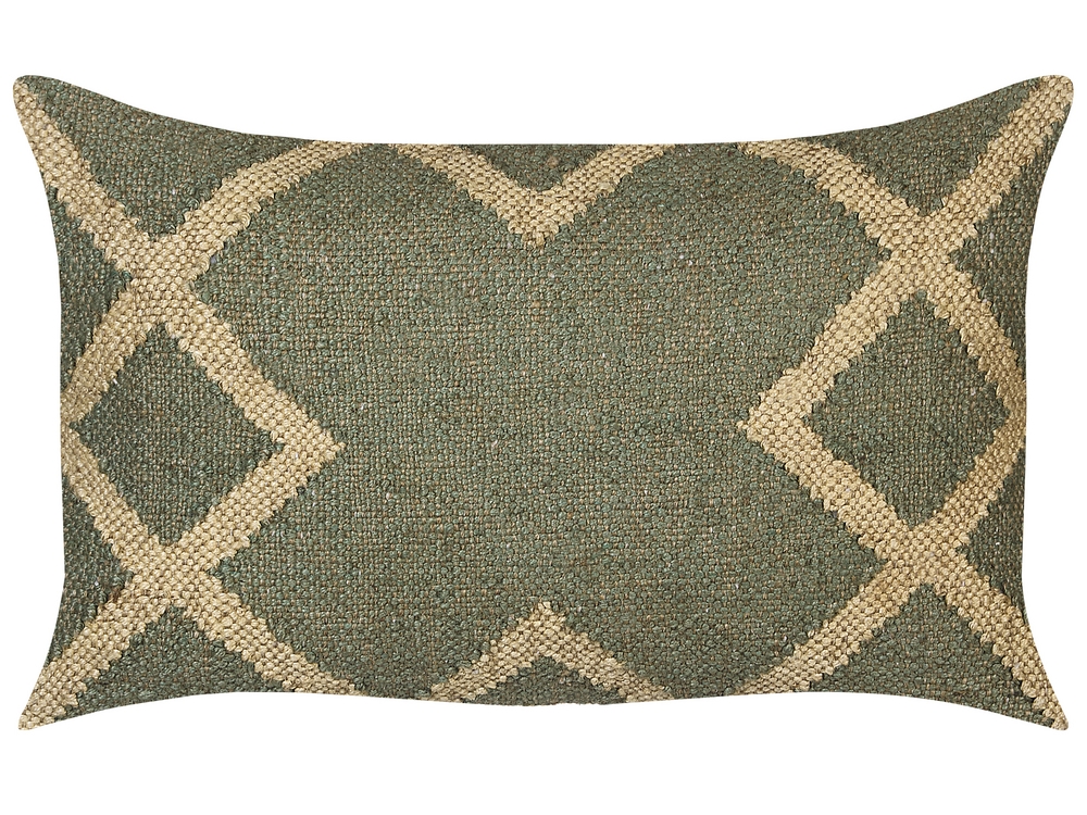 Jute Cushion 30 x 50 cm Green and Beige GOPI Beliani.es