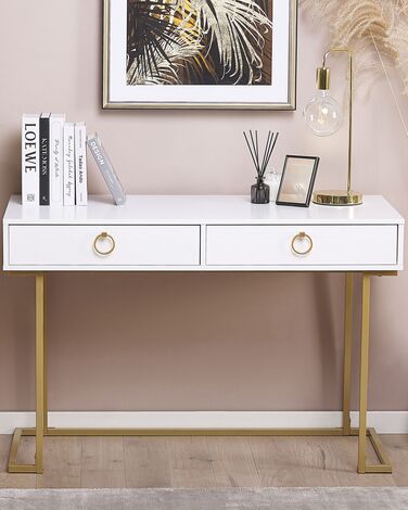 Home Office Desk / 2 Drawer Console Table White with Gold WESTPORT