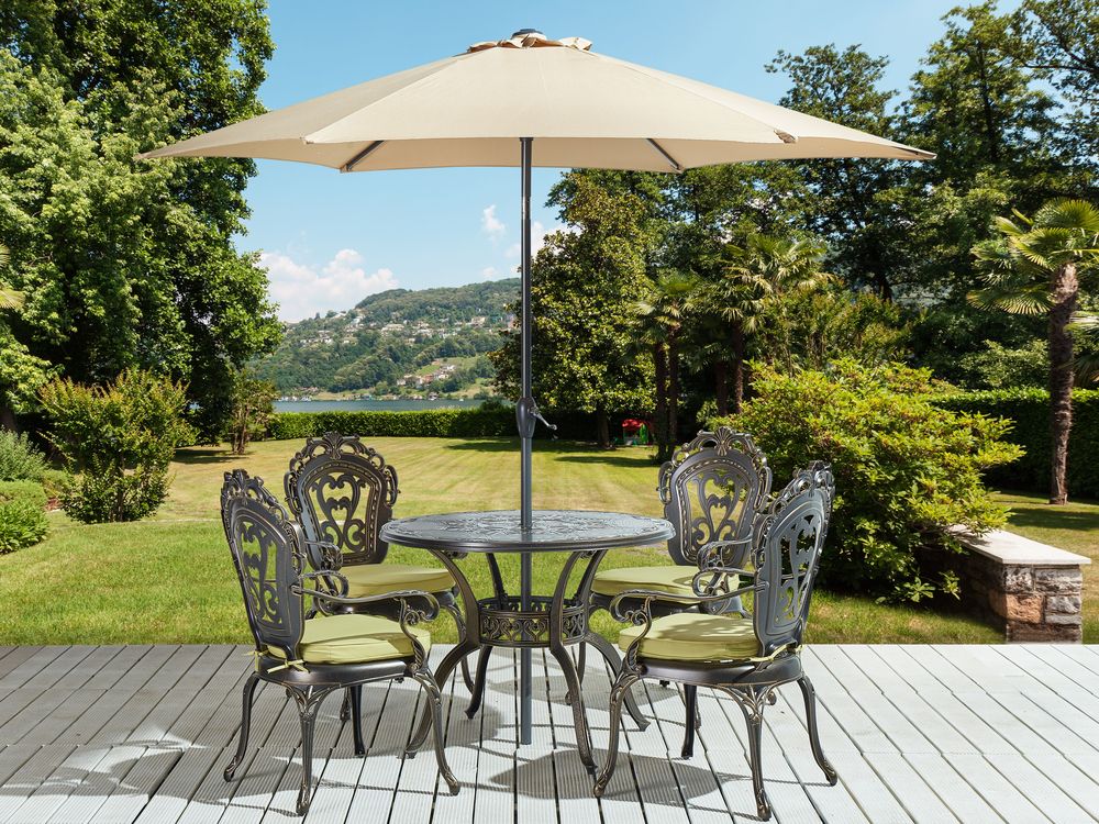 Garden Dining Set 4 Seater SAPRI with Parasol (16 Options) Metal Dark Brown
