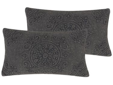 Set of 2 Cotton Embossed Cushions 30 x 50 cm Grey VELOOR