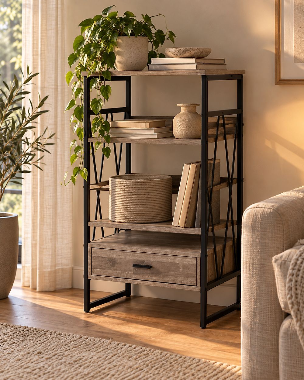 3 Tier Shelving Unit KEENE 101 cm Taupe