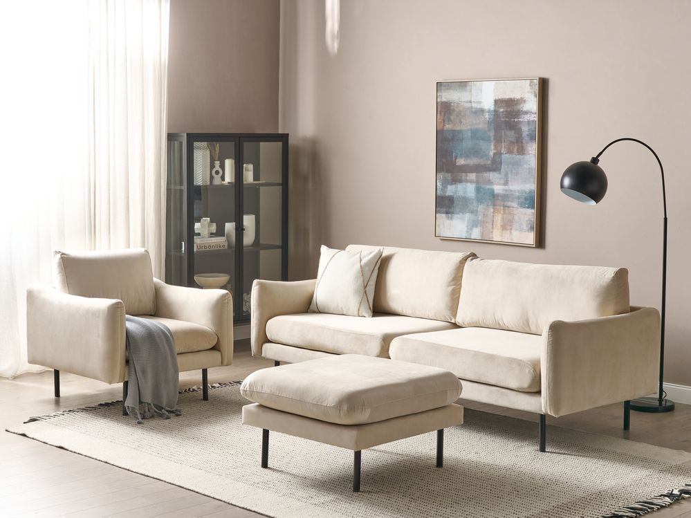 Living Room Set 5 Seater VINTERBRO with Ottoman Velvet Light Beige