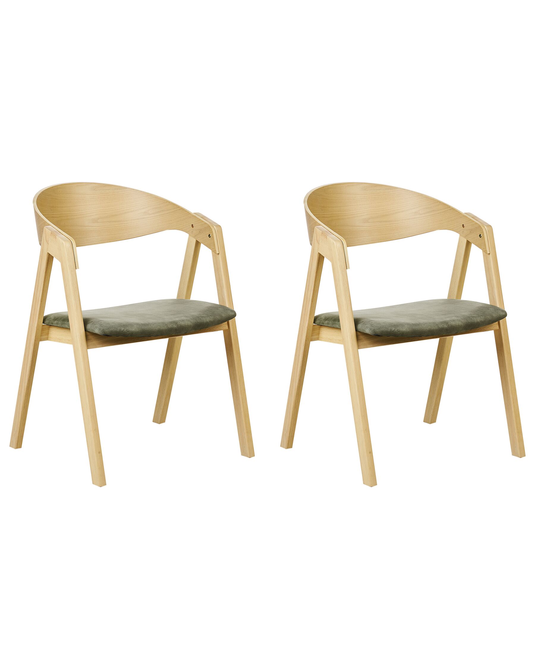 Set of 2 Dining Chairs Light Wood and Green YUBA_934235