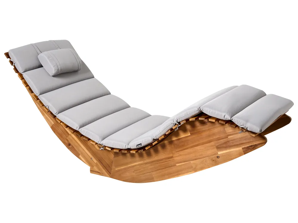 Sun Lounger with Cushion BRESCIA PREMIUM Acacia Wood Light Grey