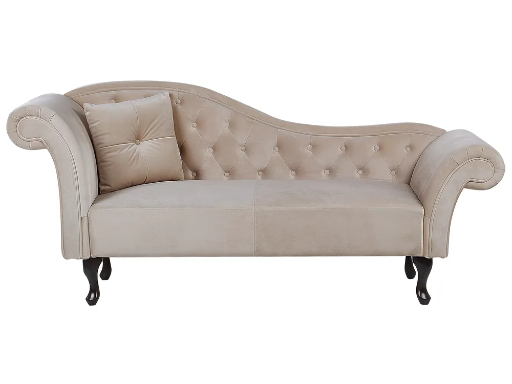 Left-Hand Chaise Longue LATTES Velvet Beige