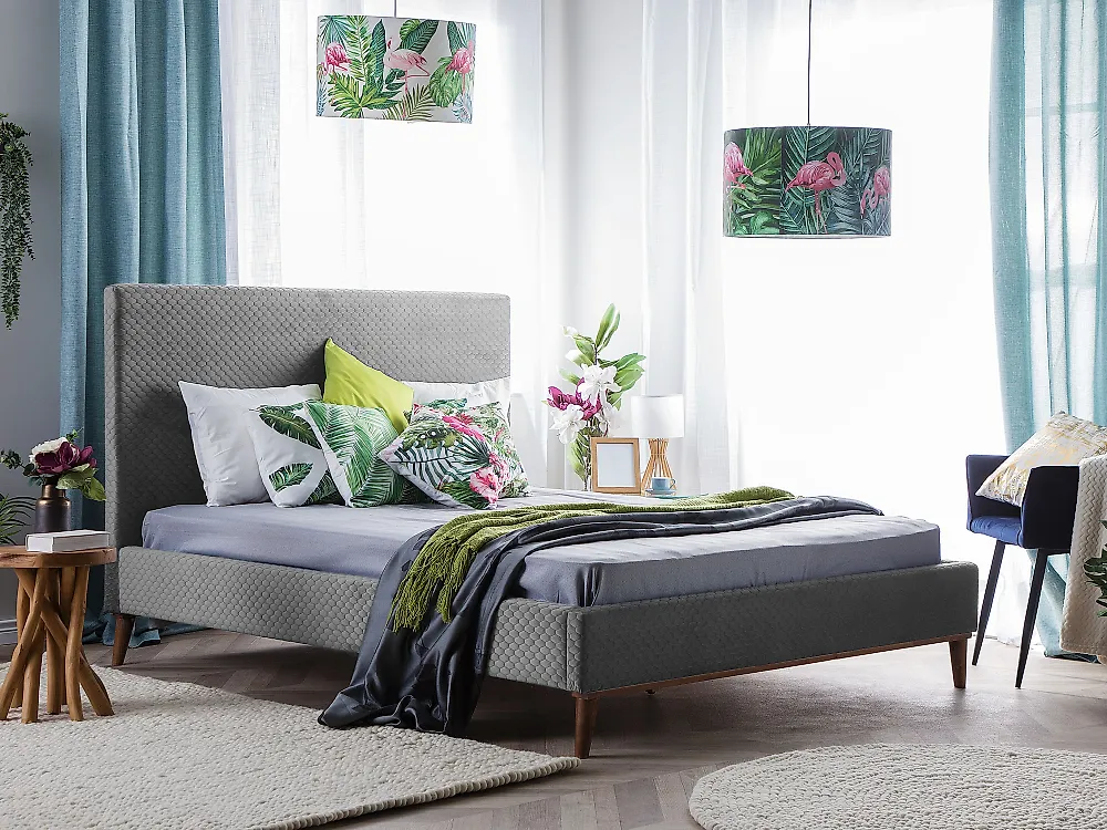 Letto Velluto BAYONNE 140 x 200 cm Grigio chiaro_1178582