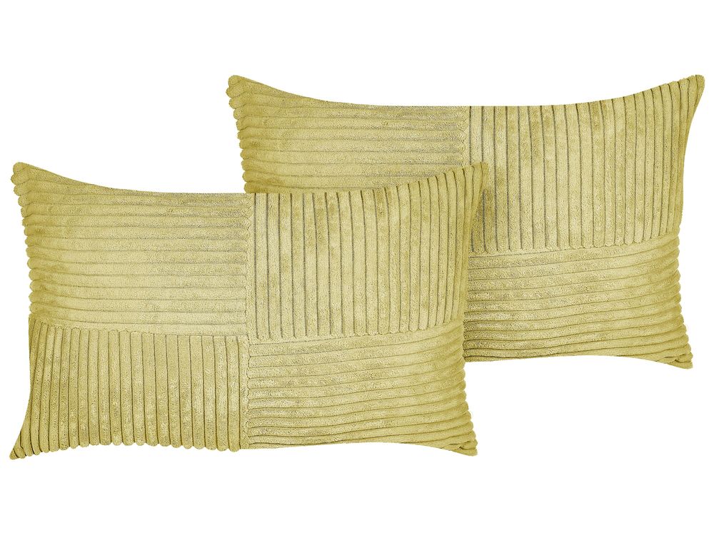 Set of 2 Decorative Cushions MILLET 30 x 50 cm Corduroy Olive Green Geometric Pattern