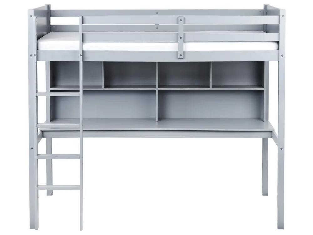 High Sleeper Bed with Desk Pine Wood FOUCAMONT 90 x 200 cm (EU Single) Grey_964316