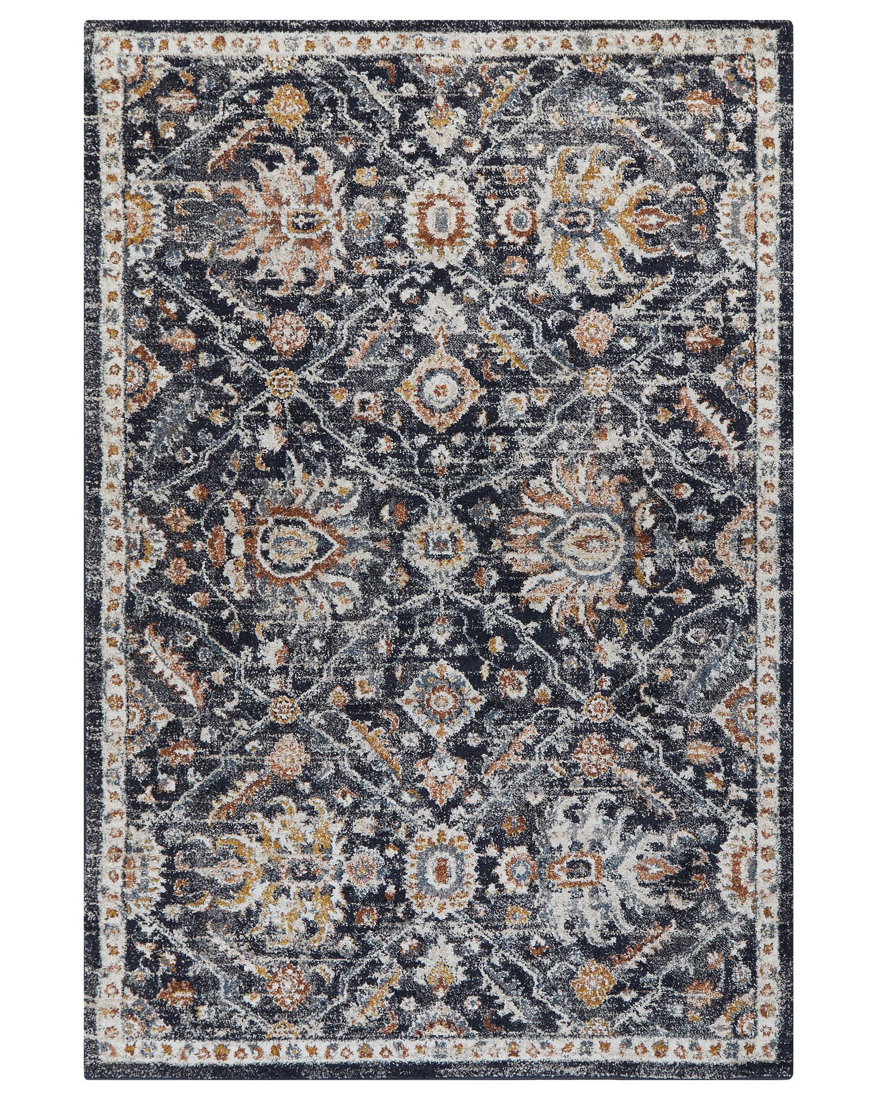 Teppich dunkelblau / beige 200 x 300 cm orientalisches Muster Kurzflor MALISHKA_854909