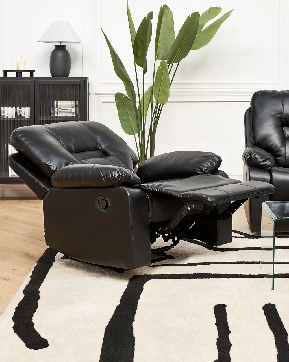 Manual Recliner Living Room Set 6 Seater BERGEN Faux Leather Black_1060505