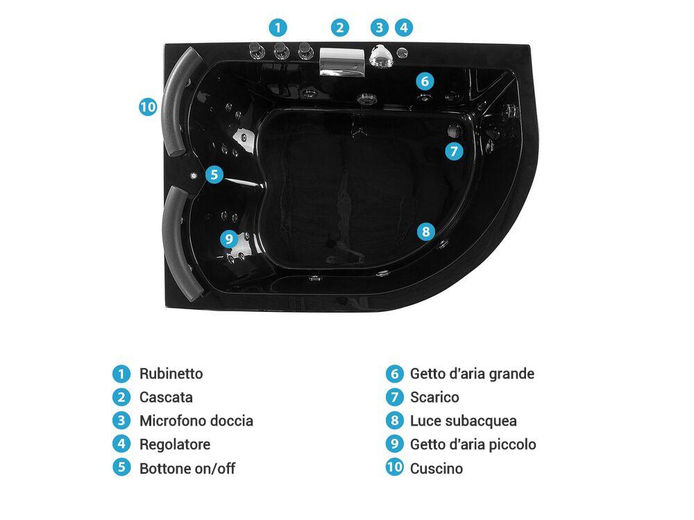 Vasca idromassaggio angolare con LED PARADISO 158 x 113 cm Nero Lato destro_781603
