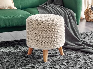 Cotton Macramé Footstool Beige MARDAN