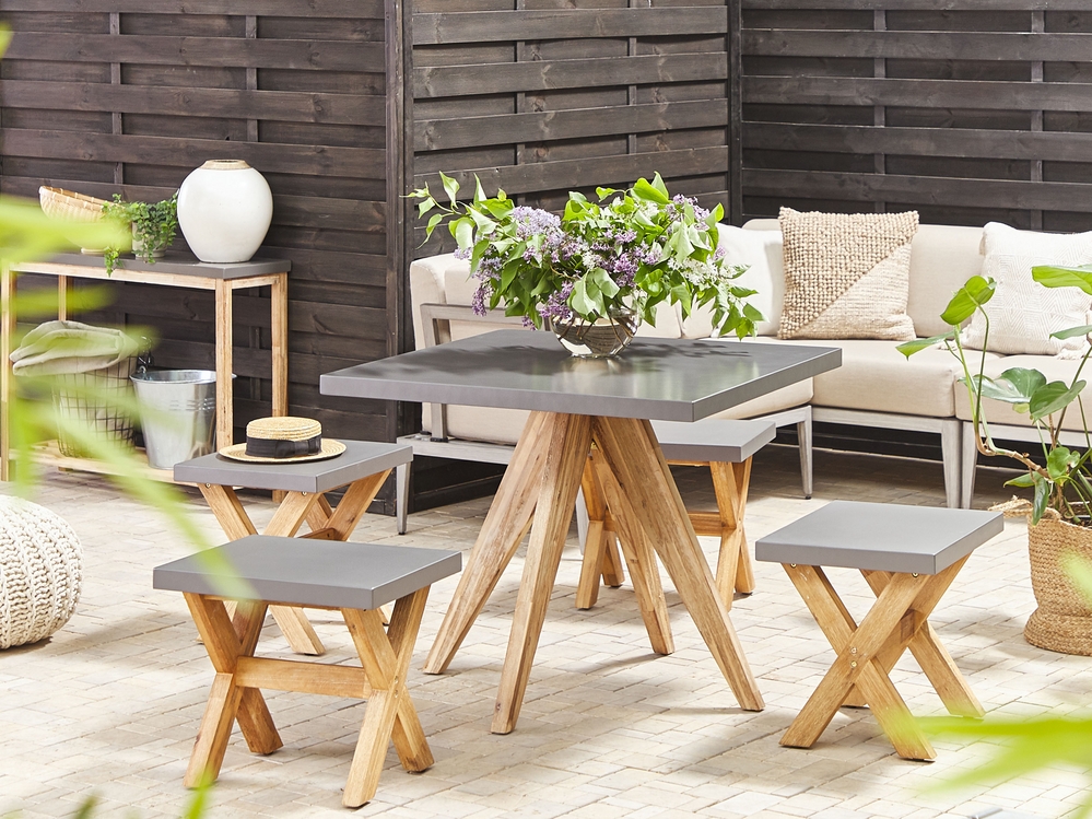 4 Seater Concrete Garden Dining Set Square Table Grey OLBIA Beliani