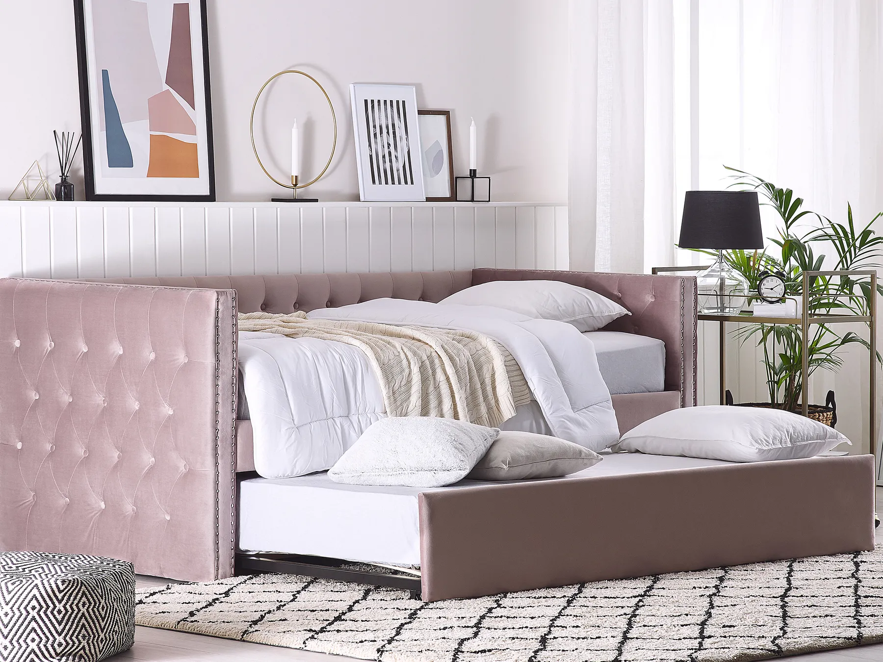 Trundle Bed Velvet GASSIN 90 x 200 cm (EU Single) Pink_779263