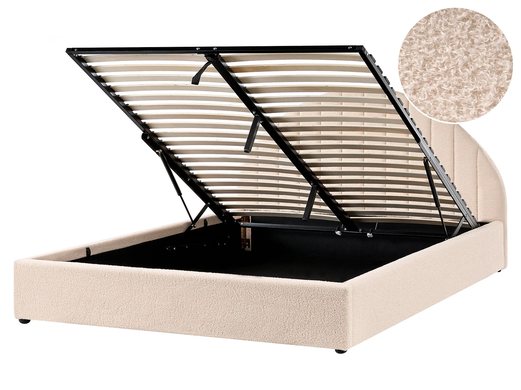 Ottoman Bed CHADENET Boucle Light Beige 160 x 200 cm (EU King Size)_1151074