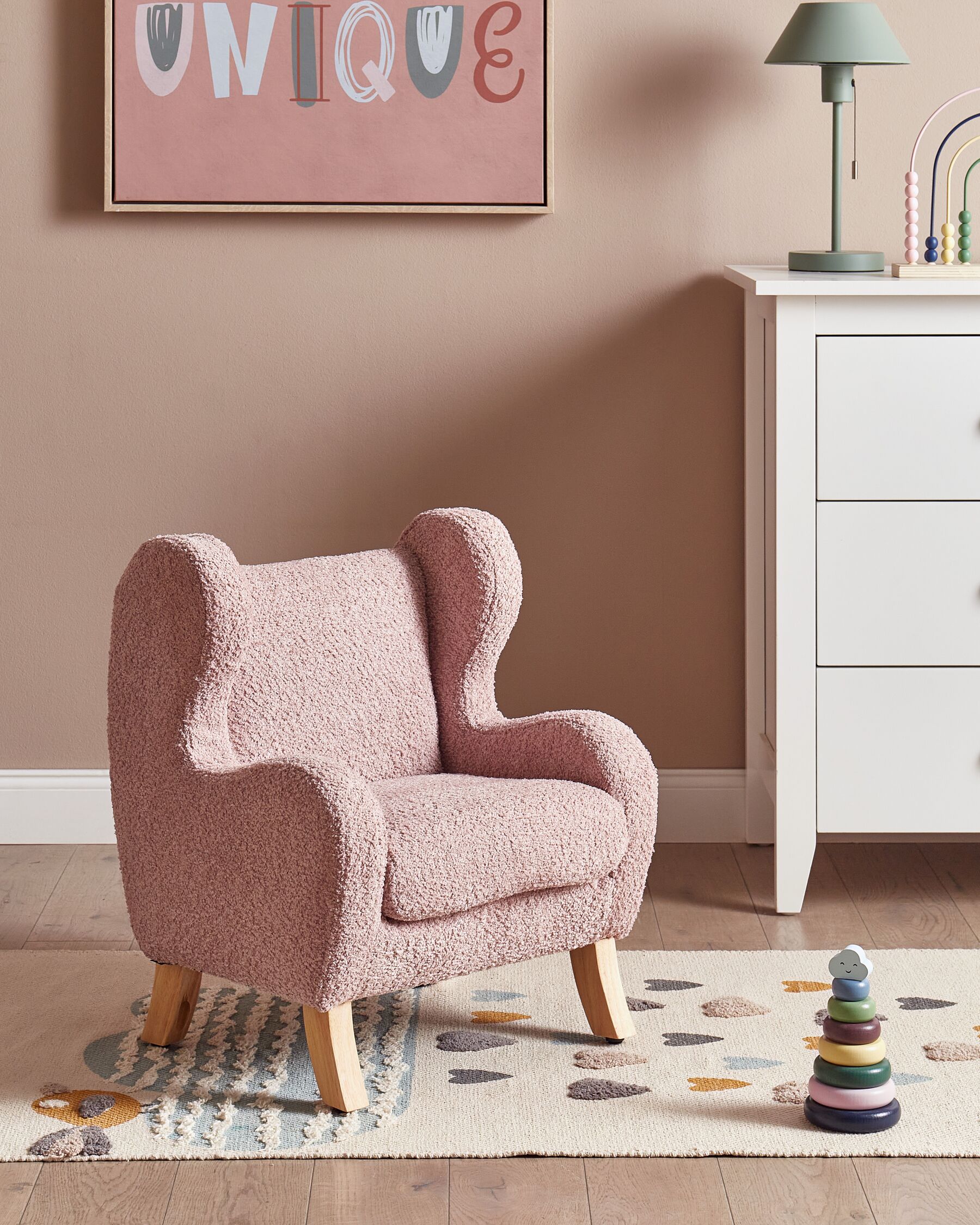 Kids Boucle Armchair Pink FARUM_923748