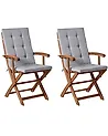 Set of 2 Garden Chairs with Cushions MAUI PREMIUM Acacia Wood Light Grey