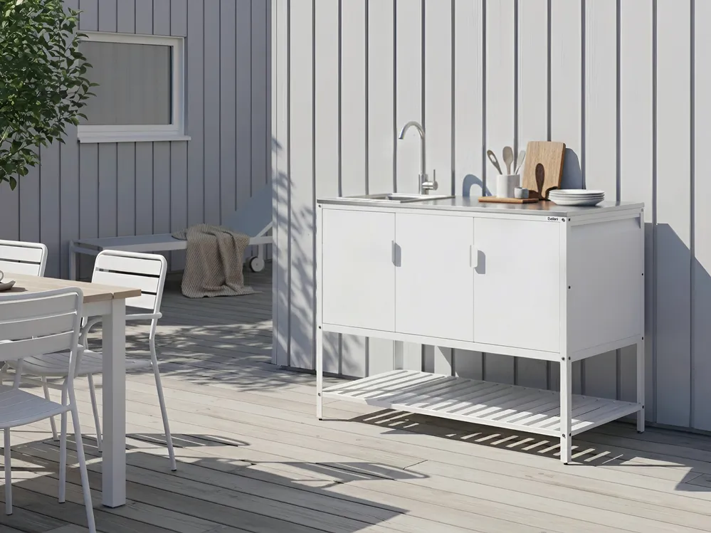 3 Piece Outdoor Kitchen Set with Sink MAENZA White Metal_1045074