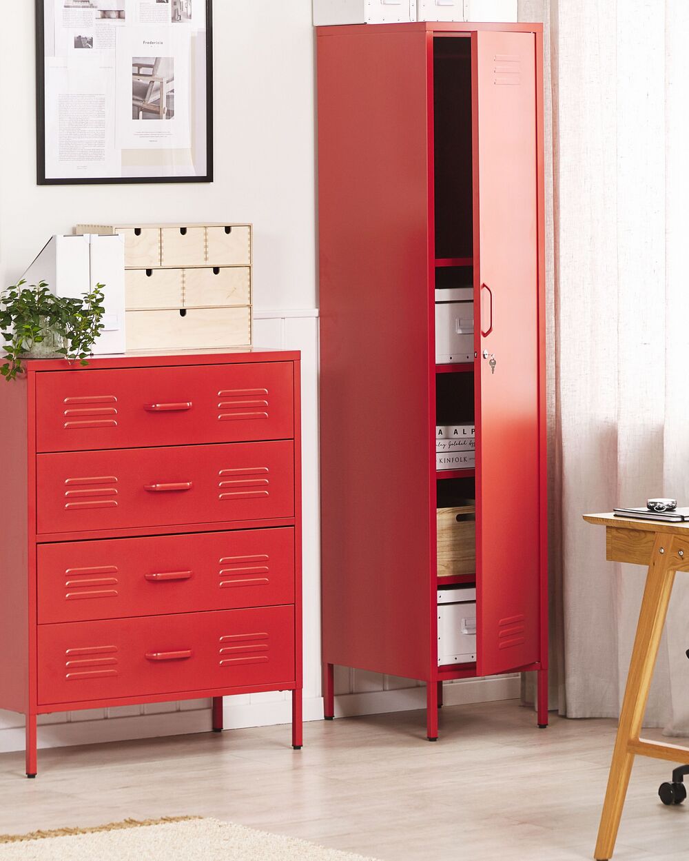 Metal Storage Cabinet Red FROME Beliani