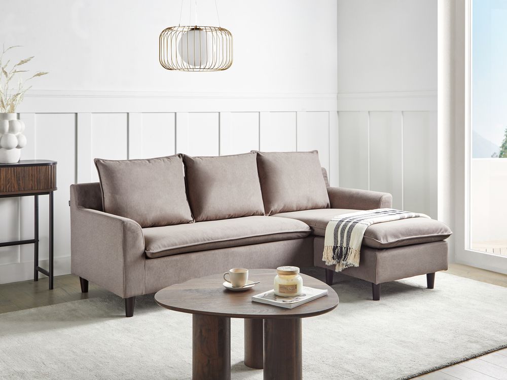 Corner Sofa 3 Seater ELVENES Velvet Taupe Left Hand