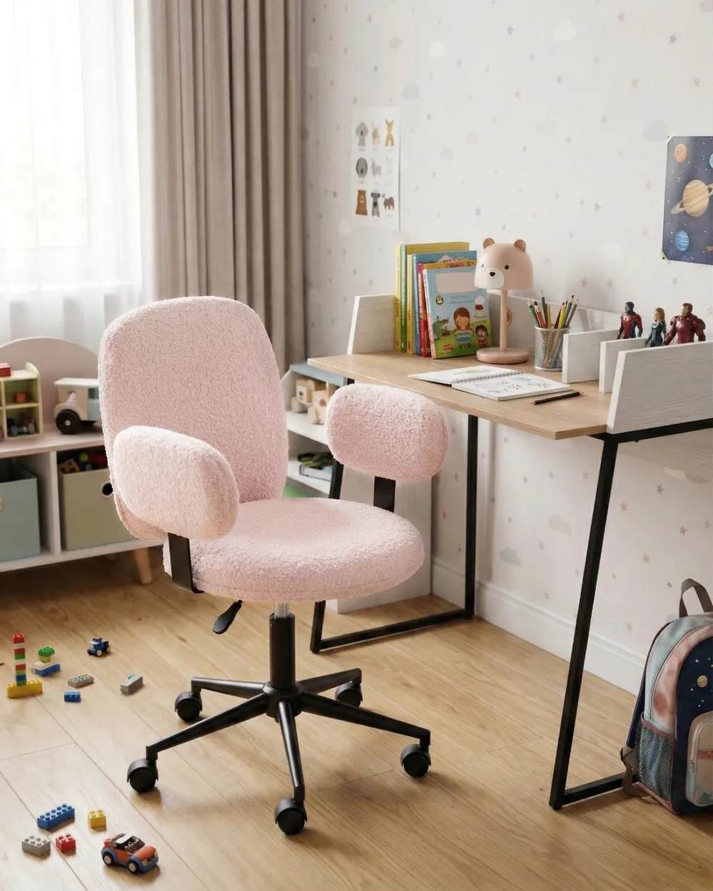 Desk Chair MORAGA Boucle Pastel Pink