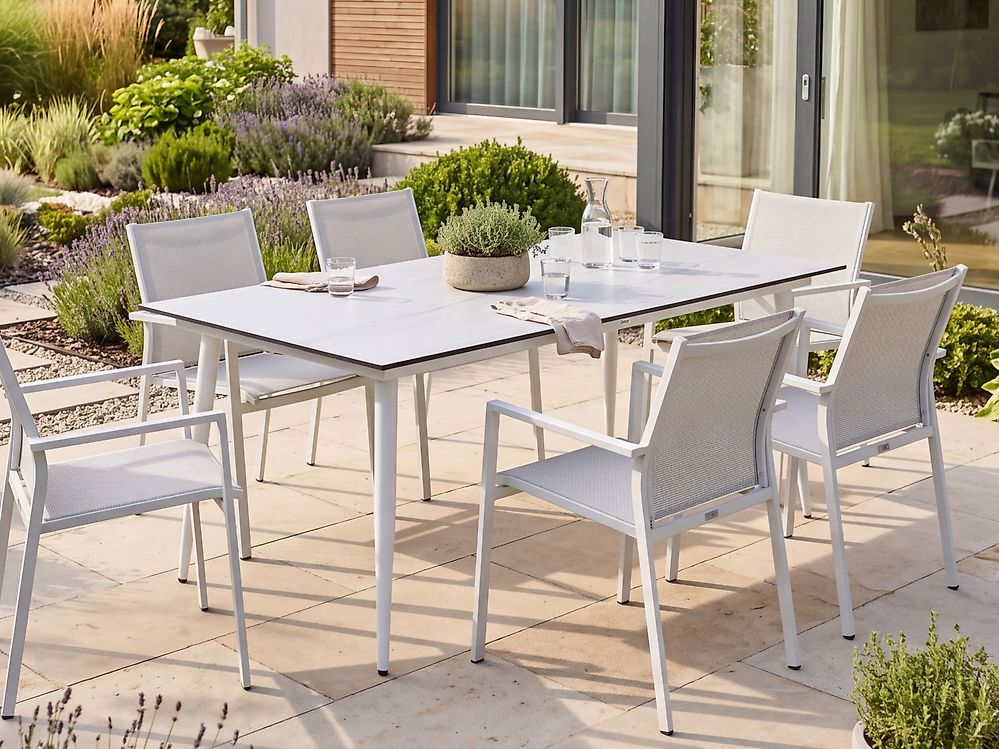 Garden Dining Table TOLENTINO 180 cm 90 cm Stone Effect Travertine Effect