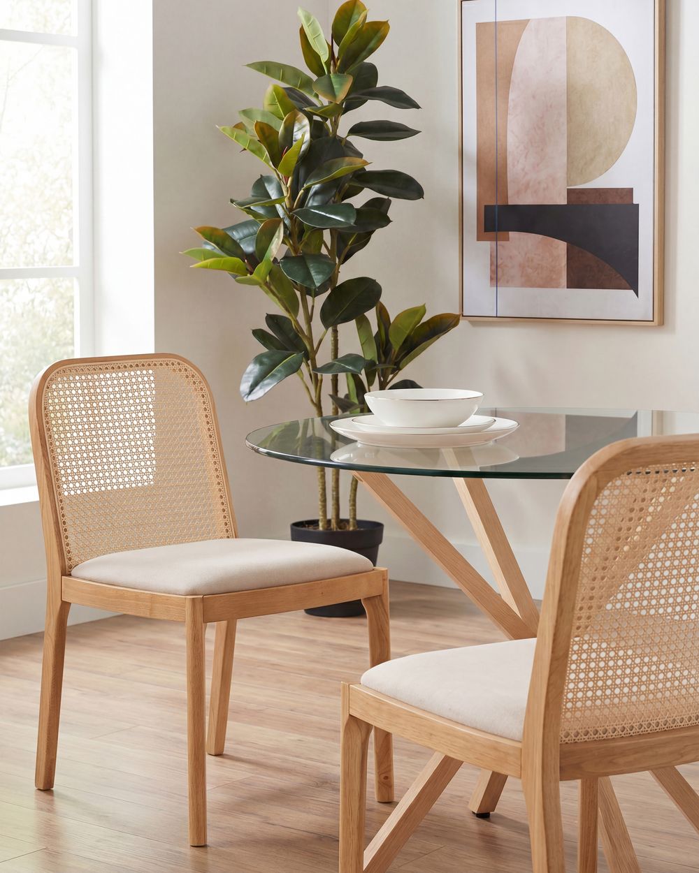 Lot de 2 chaises de salle à manger EDINA Tissu Marron clair/beige