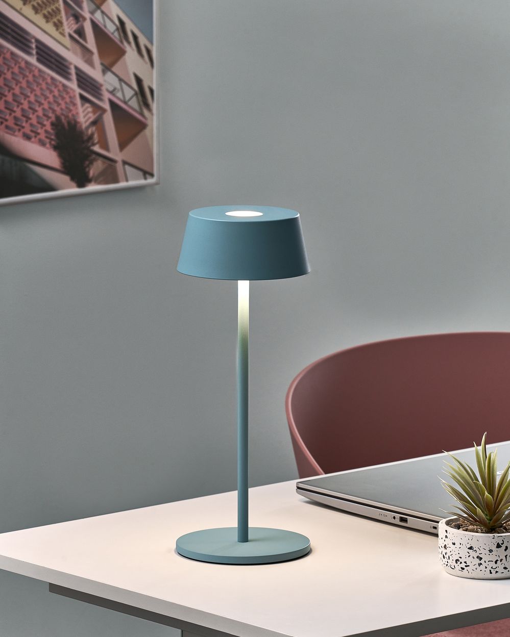 Bezprzewodowa lampa stołowa LED GUDER Ze ściemniaczem Metal Niebieski