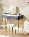 Toaletní stolek se 2 zásuvkami LED zrcadlem a stoličkou šedý/ zlatý SURIN_845528