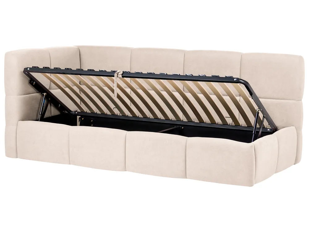 Daybed Fabric JACOU 90 x 200 cm (EU Single) with Storage Left Hand Light Beige_1092699