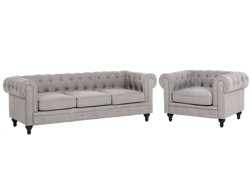 Set da salotto 4 posti CHESTERFIELD Tessuto Grigio chiaro
