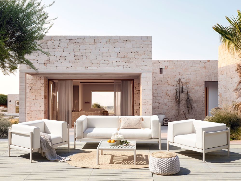 Lounge Set mit Tisch 4-Sitzer FERRETTI Hellbeige