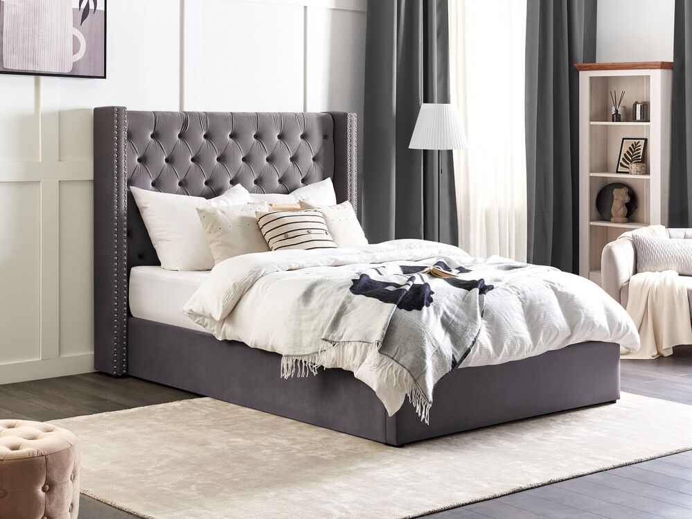 Beliani Lit avec rangement Dreux tissu Beige 160 x 200 cm