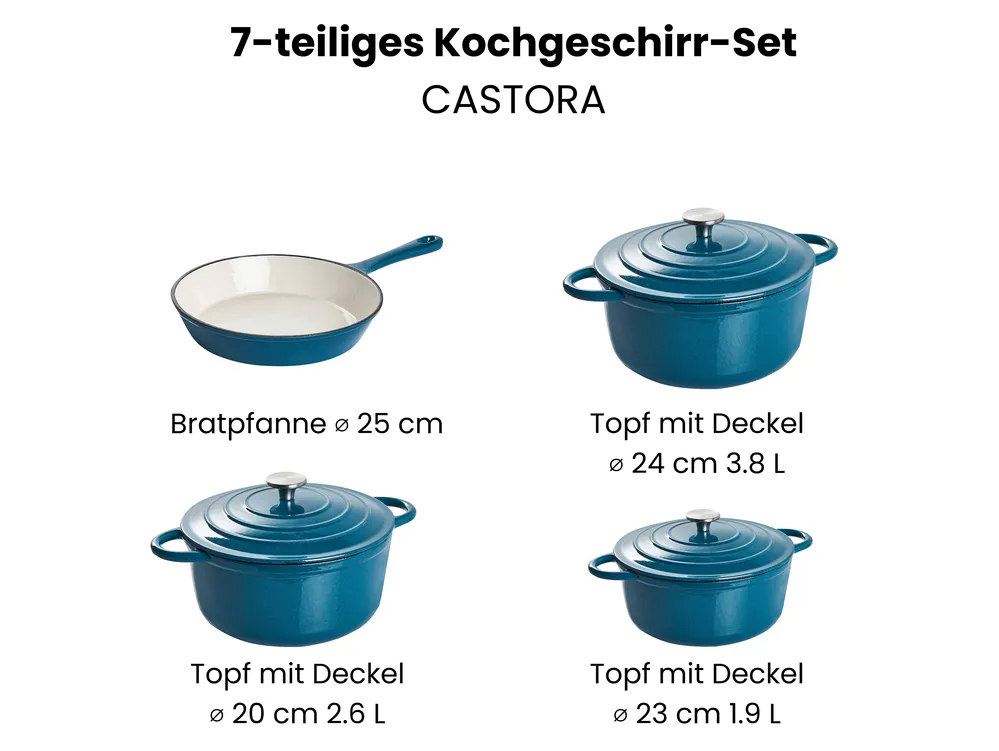 Gusseisen Kochgeschirrset 7-teilig CASTORA Blau_1073762