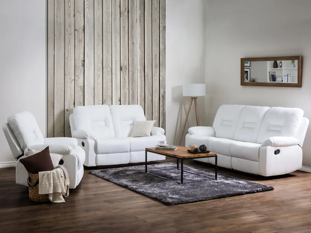 Canapea cu recliner manual cu 3 locuri BERGEN Piele ecologică Alb_853920