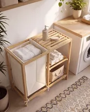 Meuble haut PUILAR 68 cm avec panier à linge Bambou Marron clair_1144368