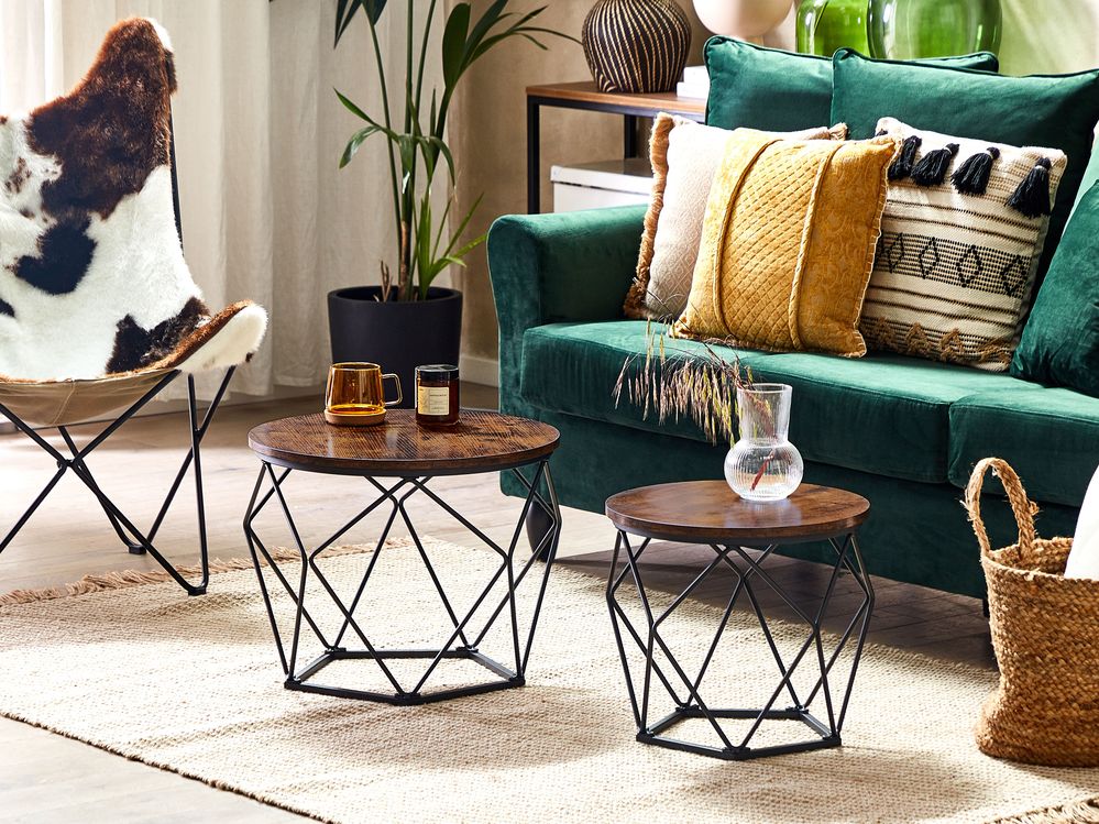 Set of 2 Coffee Tables Dark Wood with Black BRUNI Beliani