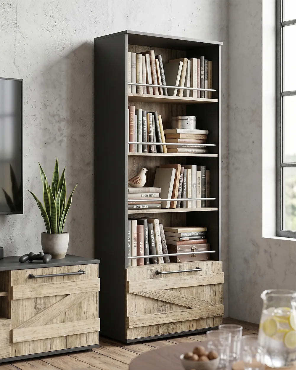 4 Tier Bookcase SALTER 163 cm Brown/ Black_1183089