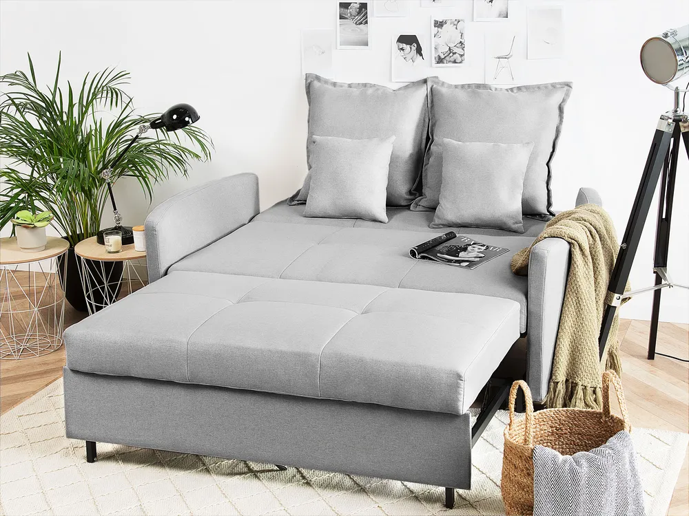 Sofa Bed 2 Seater HOVIN Fabric Light Grey_746323