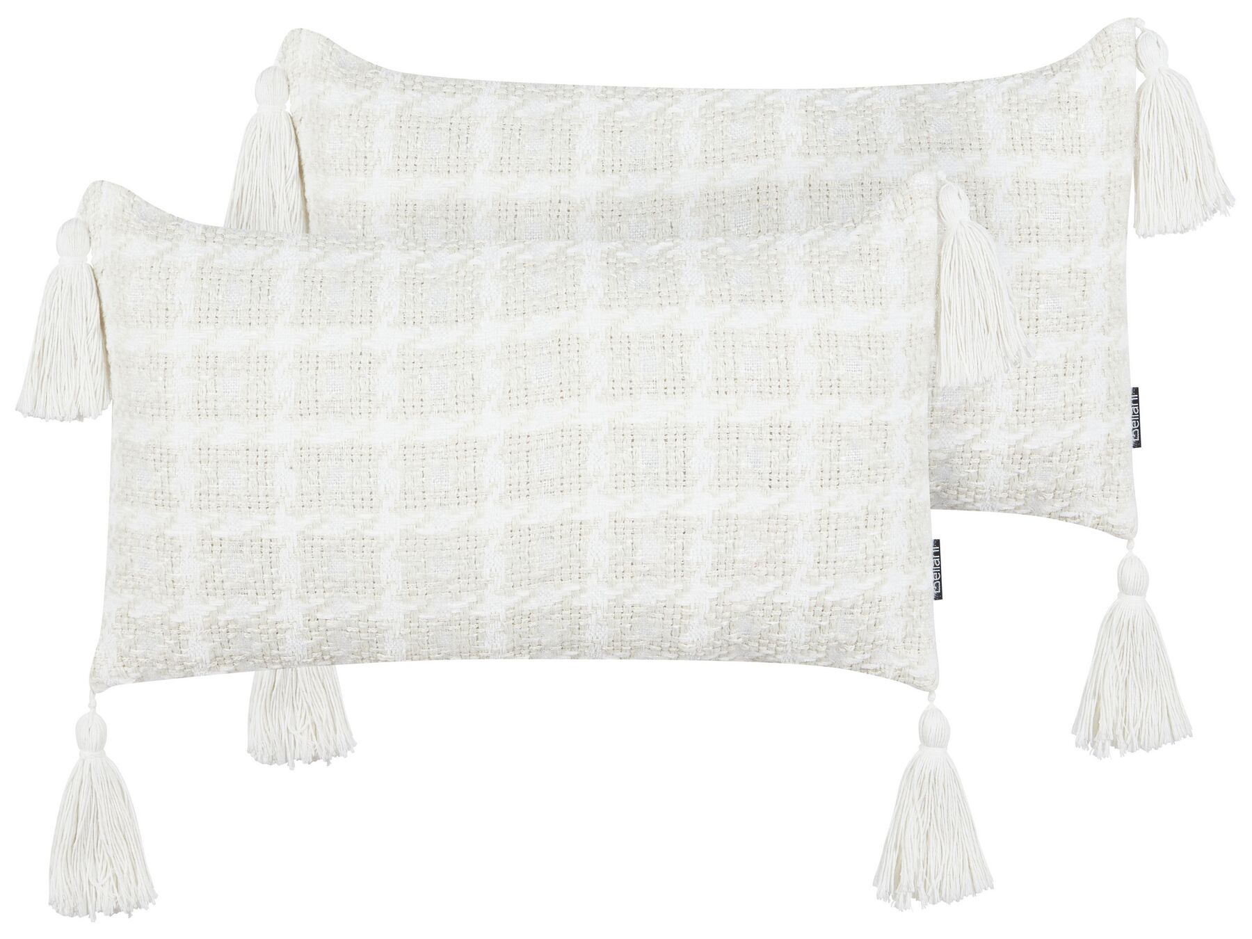 Conjunto de 2 almofadas decorativas com franjas em tecido creme e branco 30 x 60 cm DOURIS_902368