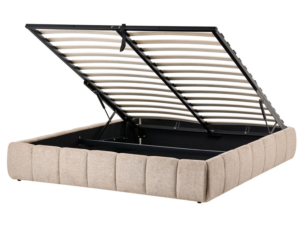 Bett mit Stauraum ohne Kopfteil GENAS Stoff Beige 160 x 200 cm