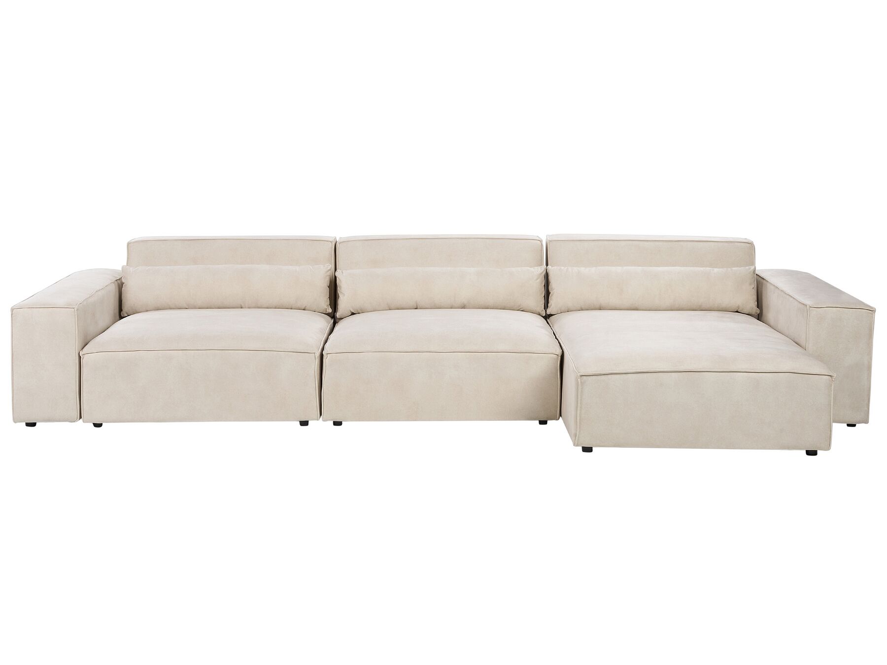 Canapé d'angle à gauche modulable 3 places en velours beige HELLNAR_911108