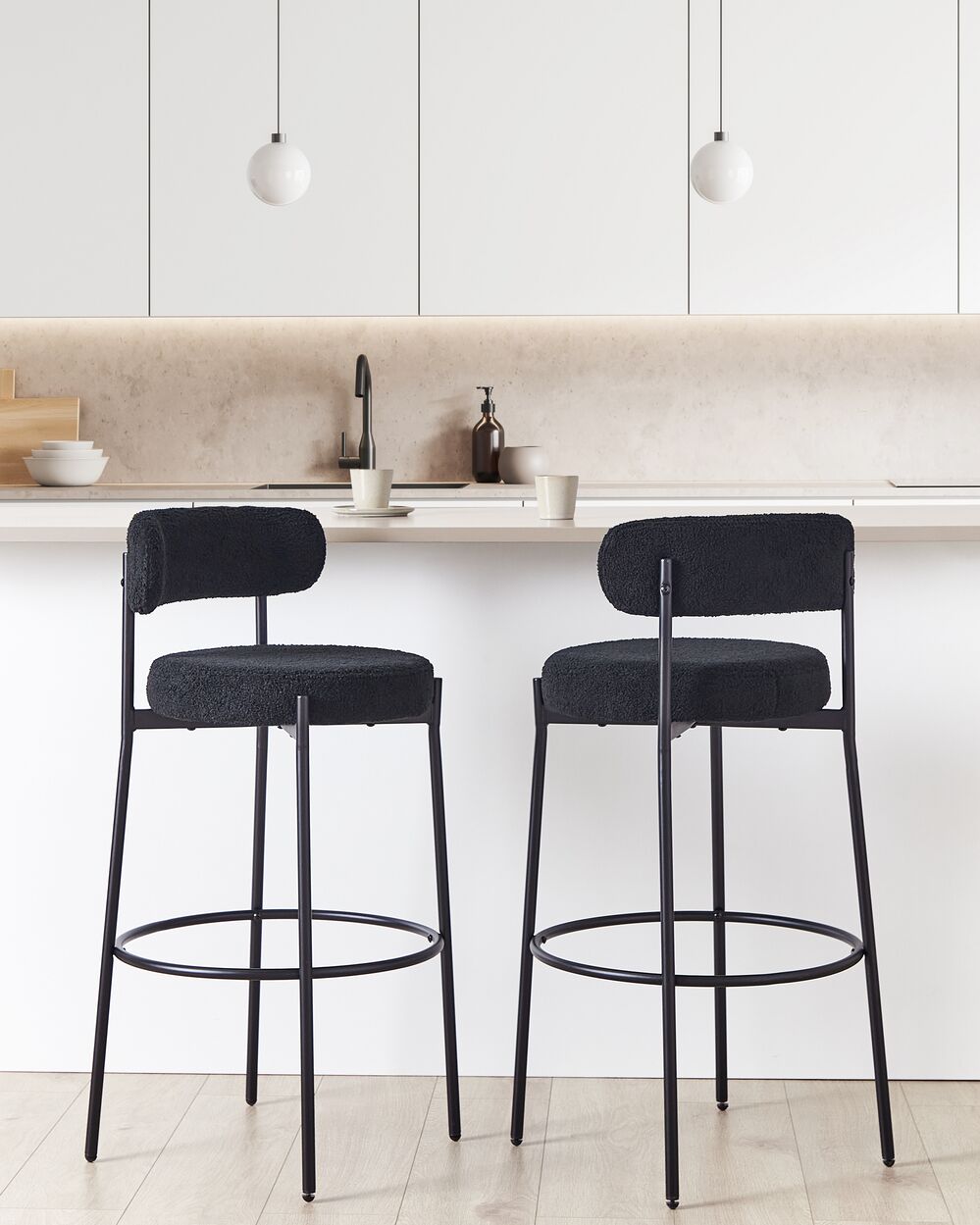 Bar Chair Set of 2 Boucle Black ALLISON Beliani